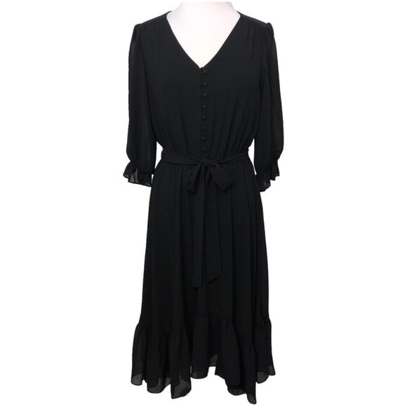 Gabby Skye Black Belted Ruffle Hem Dress 12 NWT - Picture 1 of 10